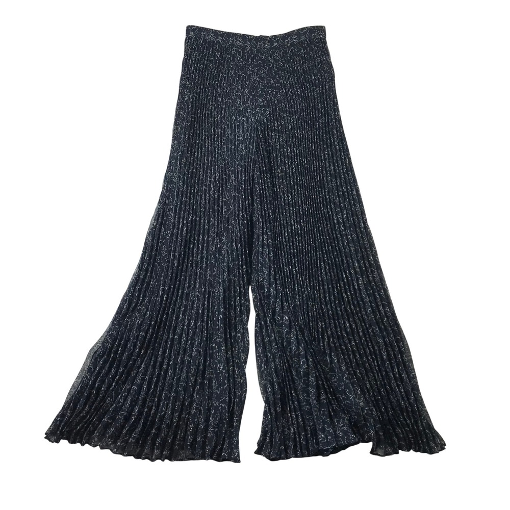 Club Monaco Navy Blue Floral Pleated Wide Leg Palazzo Pants Size 2 High Rise